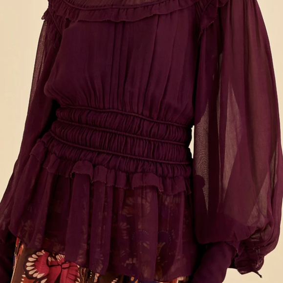 Farm Rio Burgundy Ruffled Blouse - Picture 5 of 7